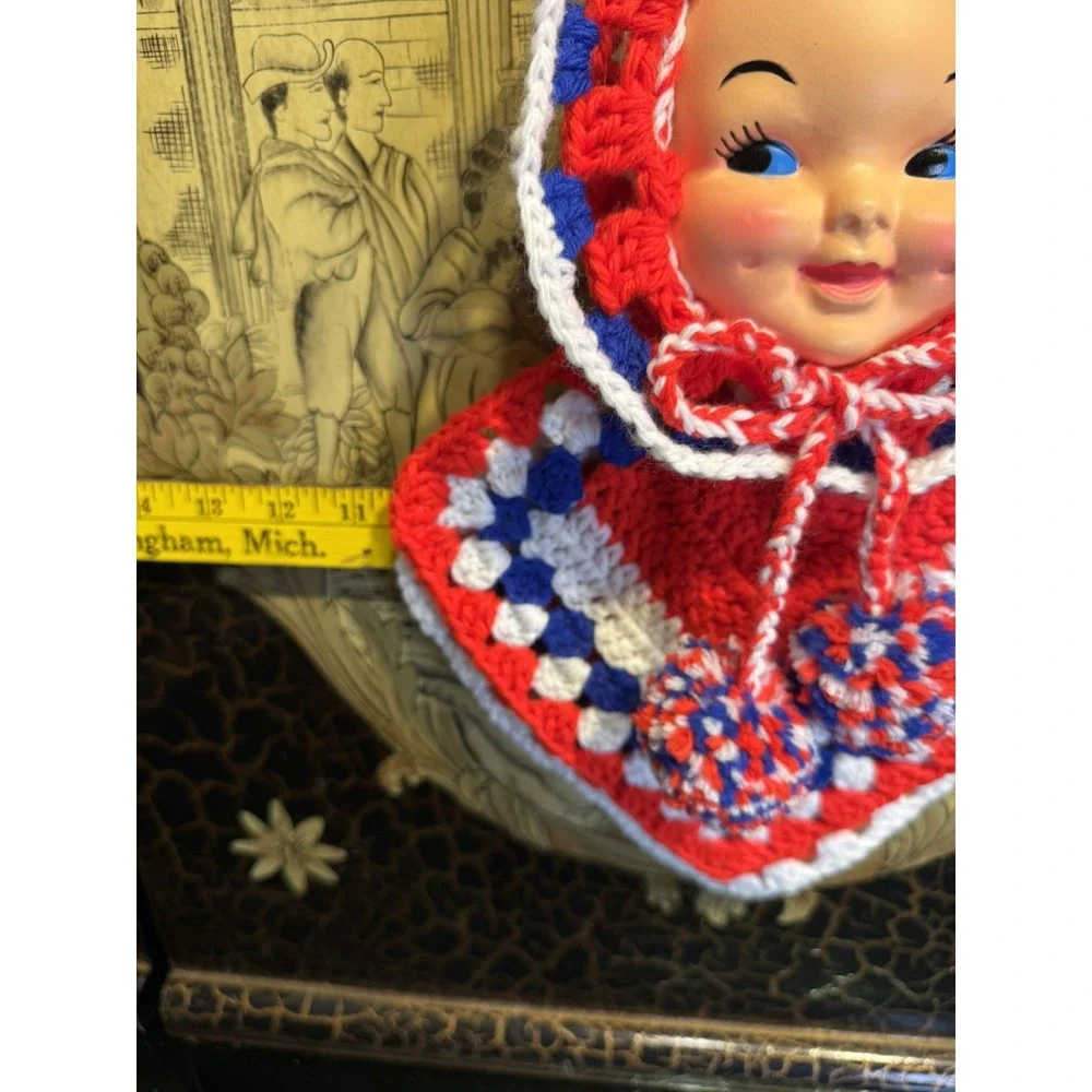 Kewpie Doll Crochet Potholder Set | Handmade Red White & Blue | Americana